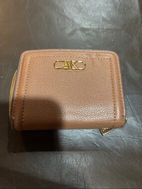AK Brown Leather Zip Wallet with Gold Logo